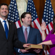 House Speaker Paul Ryan administering the House oath of office to Representative Elise Stefanik during a mock swearing in ceremony on January 3, 2017.